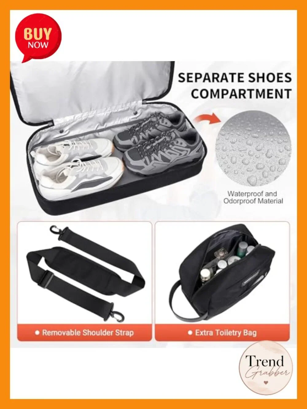 Nylon Duffle Bag 50L Men's Travel Weekender with Toiletry Bag